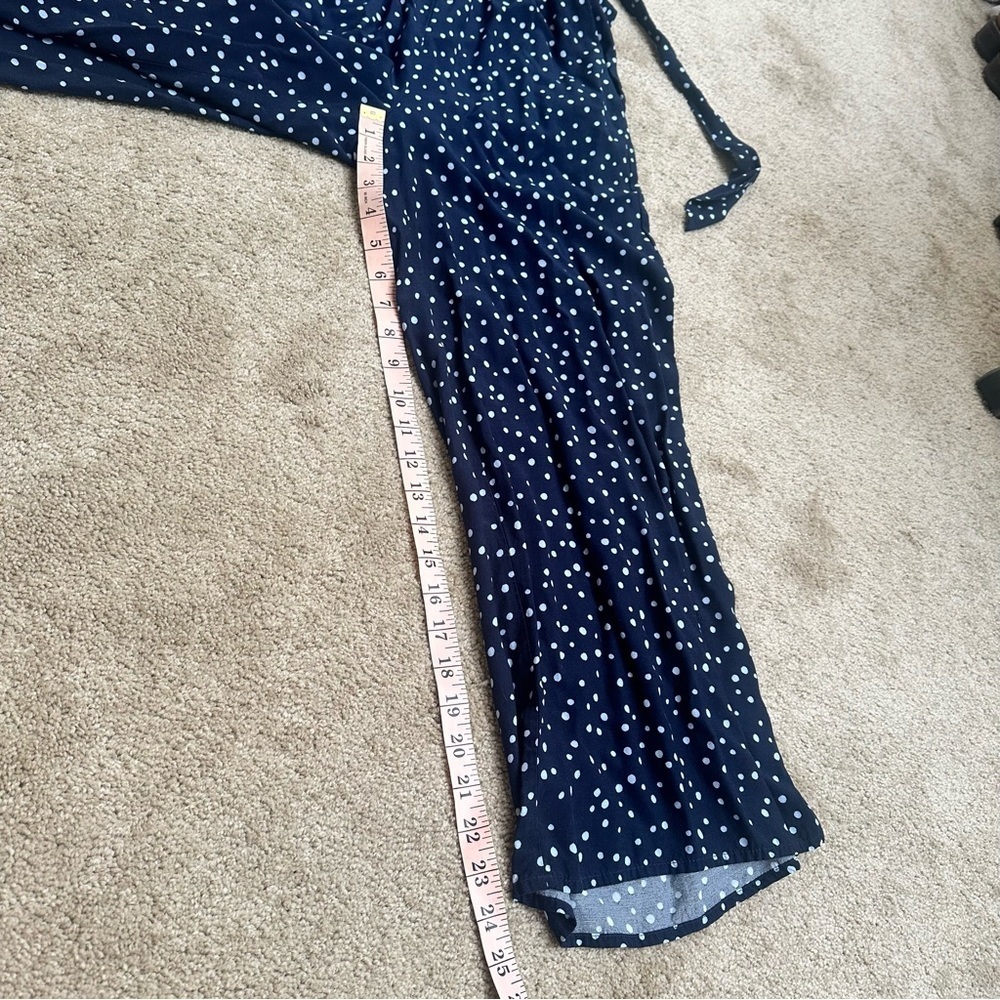 LOFT Size small Navy Blue Polka-dot Ankle Crop Wide Leg Jumpsuit with Pockets - Picture 7 of 8